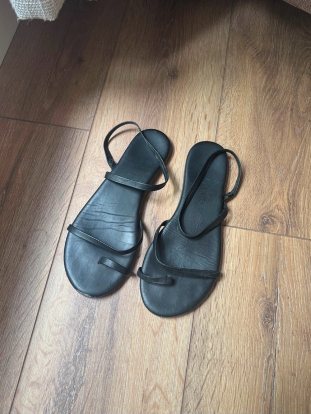 TKEES Black Mia Napa Strappy Flat Sandals